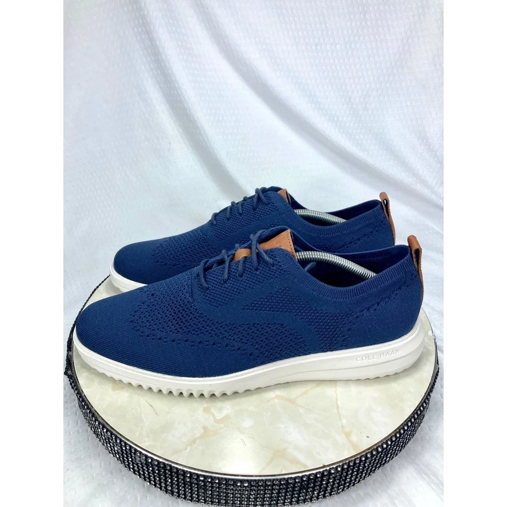 Cole Haan Zerogrand Stitchlite Wingtip Oxford Shoes Men 12 Navy Knit Preppy NEW